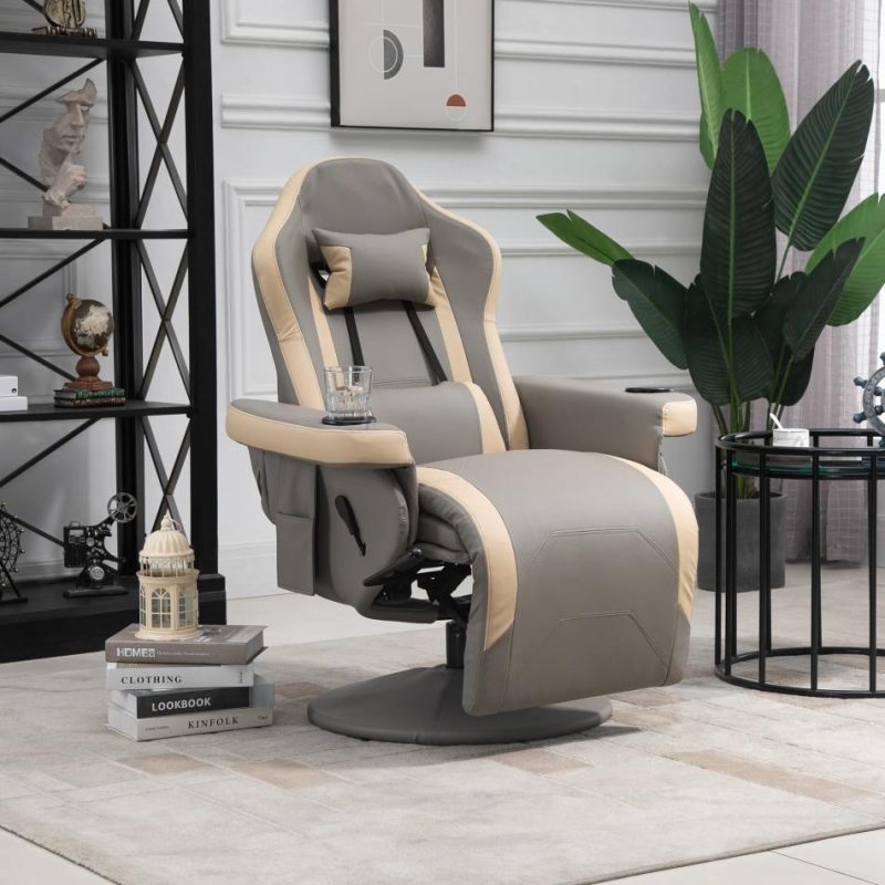 Recliners |  Manual Recliner Armchair PU Leather Lounge Chair w/ Adjustable Leg Rest, 135° Reclining Function, 360° Swivel, Cup Holder Living Room Furniture Recliners