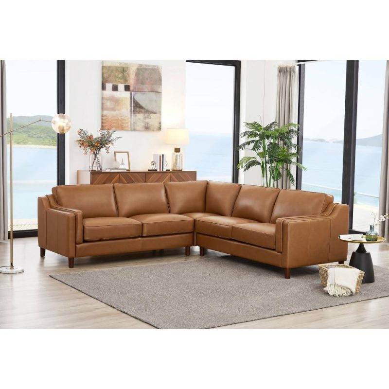 Sectionals | Hydeline Bella Top Grain Leather Symmetrical Sectional With Feather, Memory Foam and Springs Living Room Furniture Sectionals